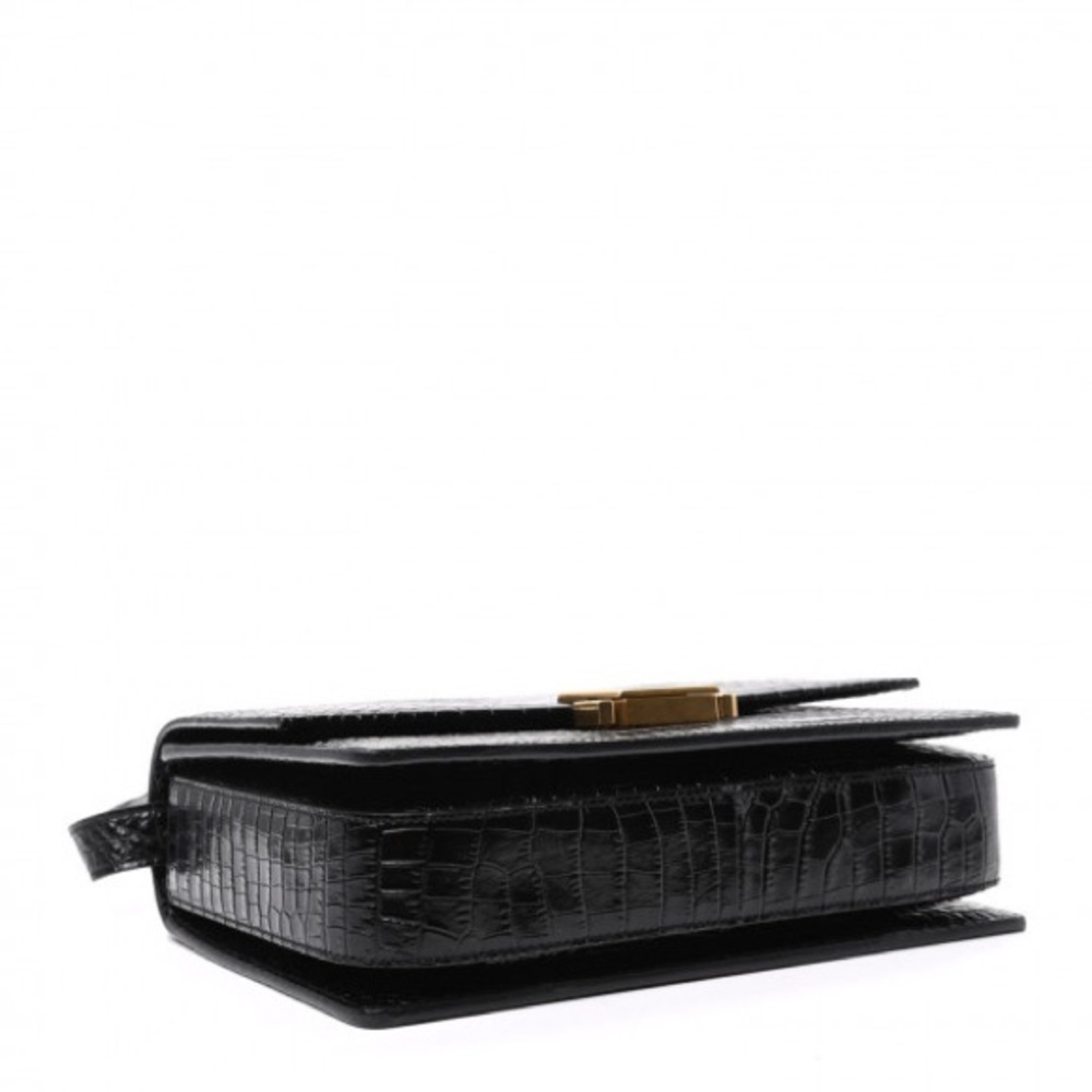 Saint Laurent Black Croc-Embossed Crossbody Bag - EXCELLENT/ Like New - Picture 4 of 8